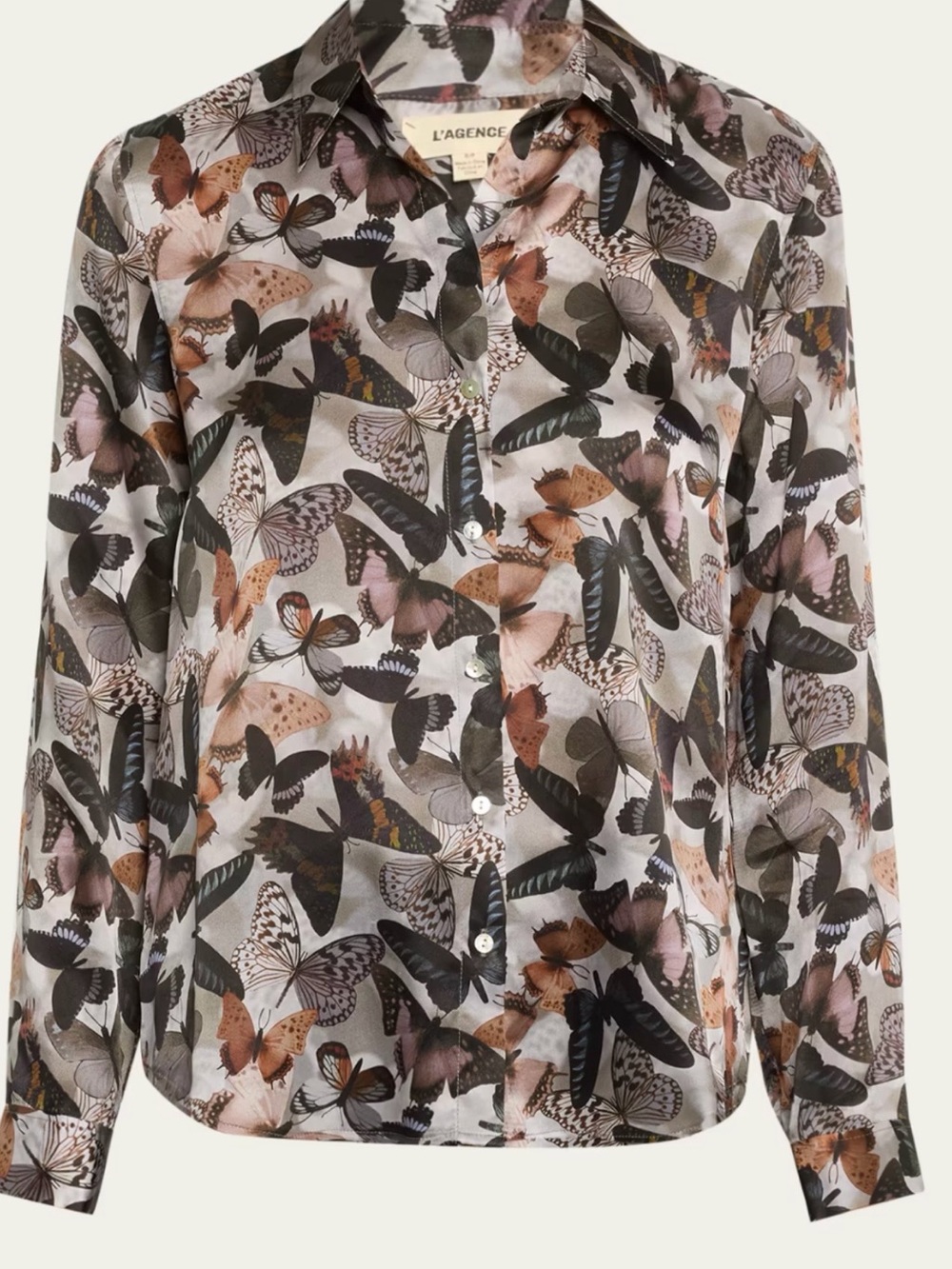 L'AGENCE Tyler Silk Blouse Gray & Black Size Medium